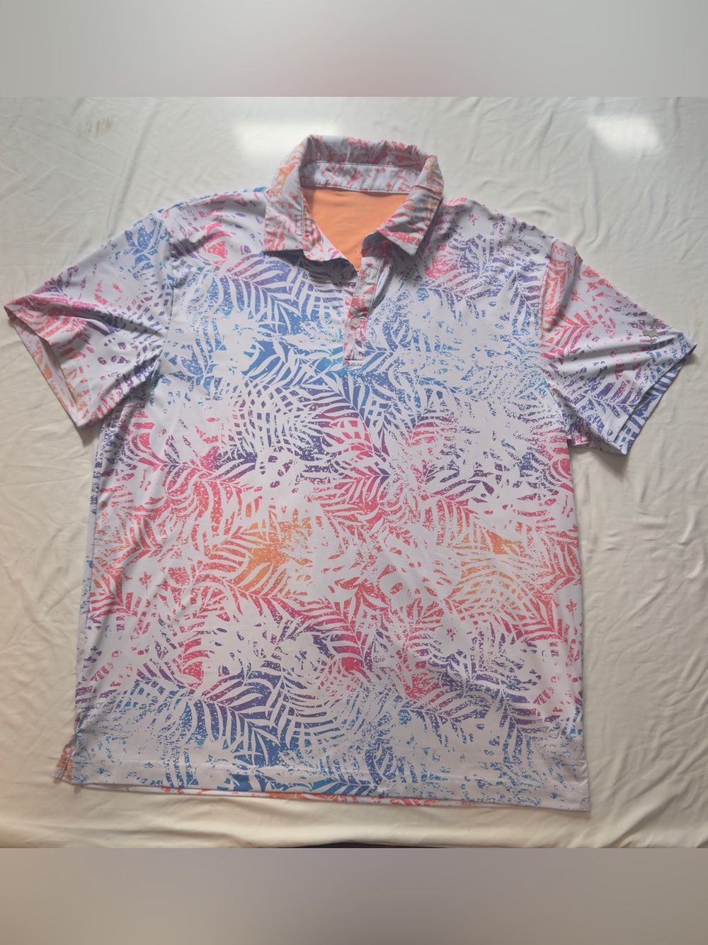 Men's White Polo with Multicolor Tropical Leaf Print